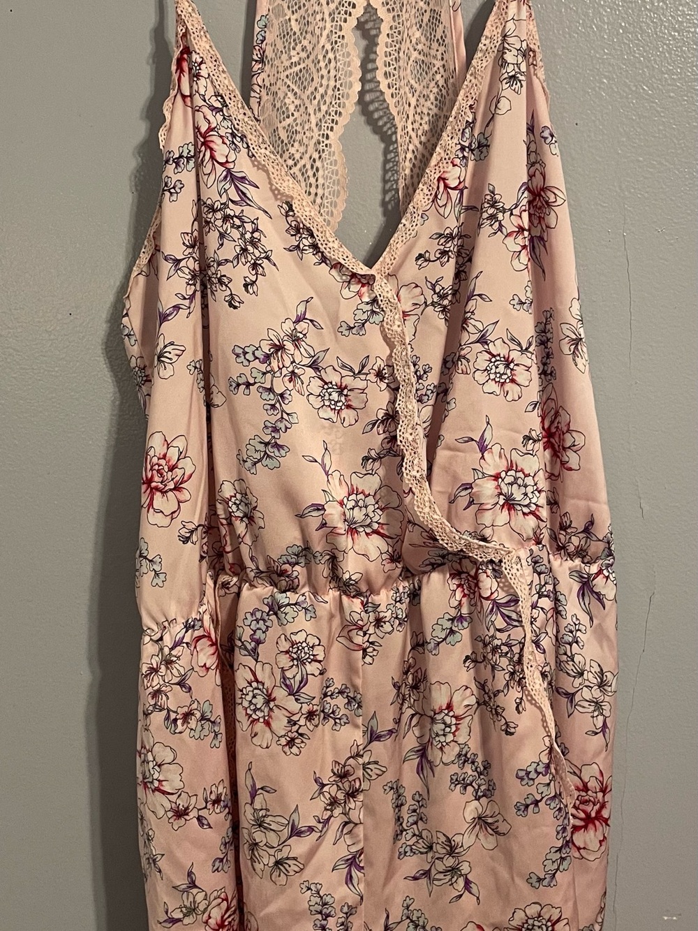 INC International Concepts Blush Floral Lace-Back Satin Romper